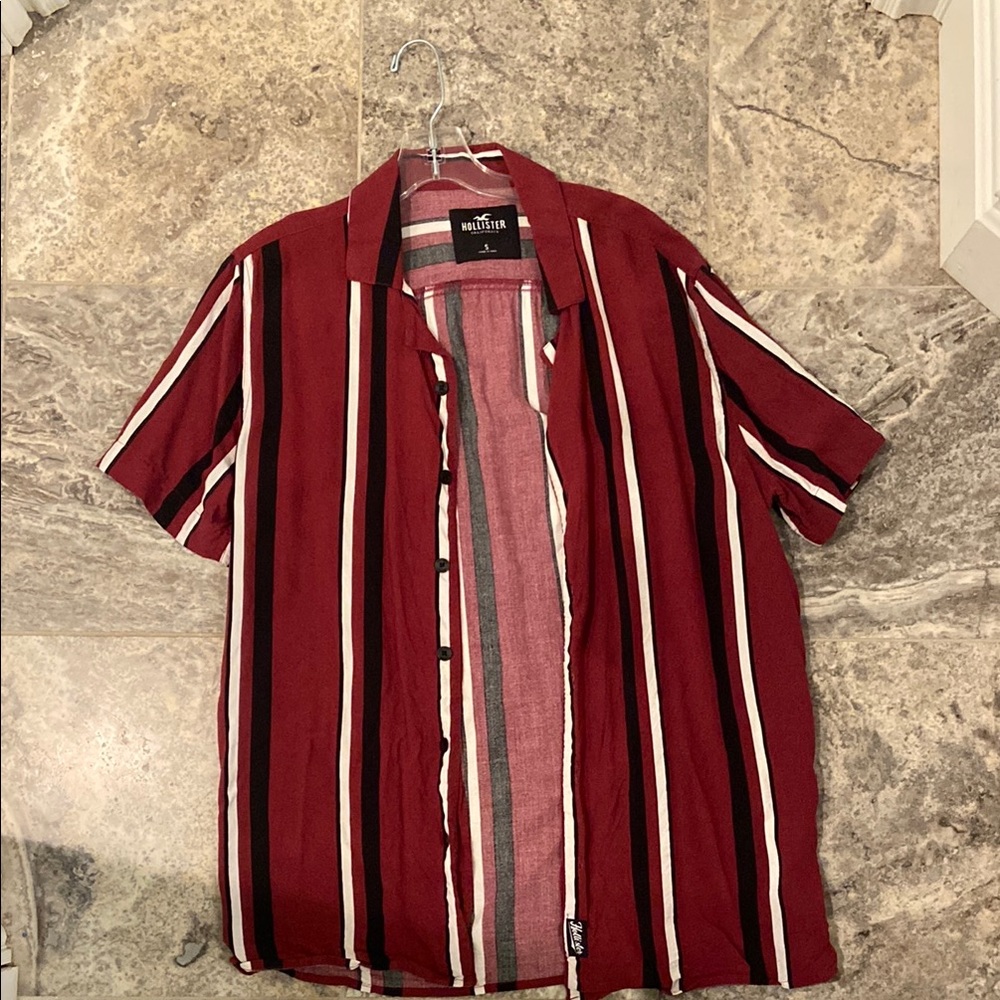 Casual Red and White Striped Button Down Shirt
